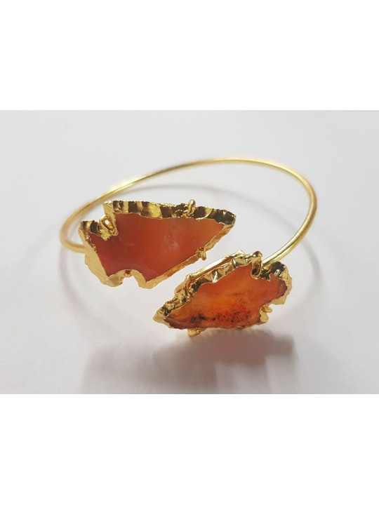 Pulsera Dorada Punta de Flecha Mineral Cuarzo Naranja