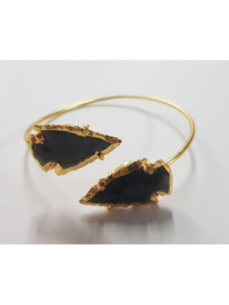 Pulsera Dorada Punta de Flecha Mineral Ágata Negra