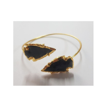 Pulsera Dorada Punta de Flecha Mineral Ágata Negra