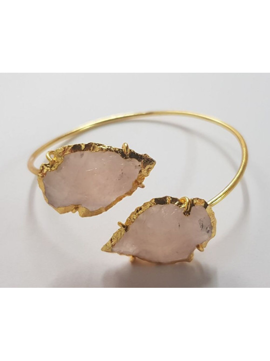 Pulsera Dorada Punta de Flecha Mineral Cuarzo Rosa