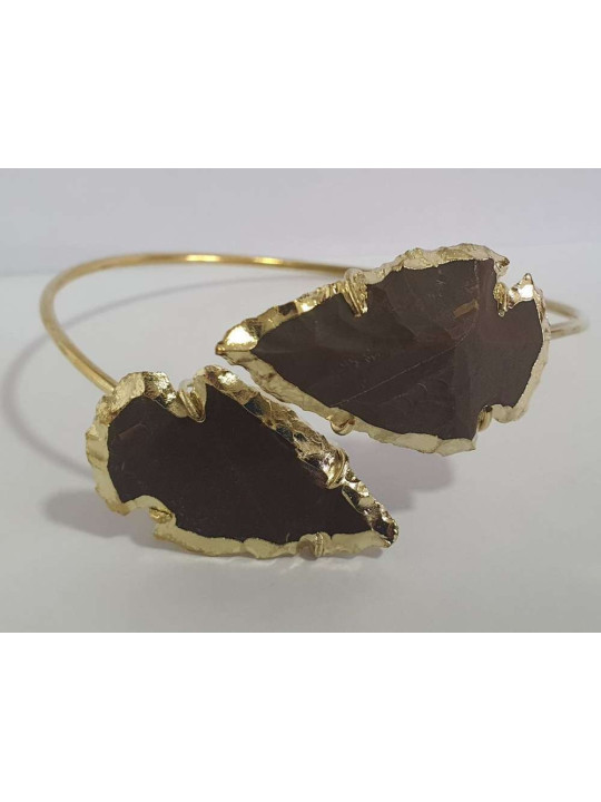 Pulsera Dorada Punta de Flecha Mineral Jaspe Rojo