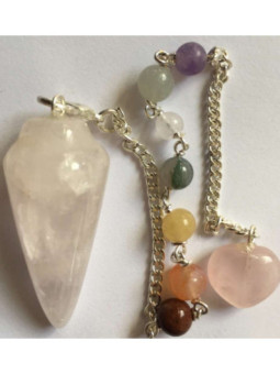 Péndulo Mineral Cuarzo Rosa Cadena Chakras y Corazón