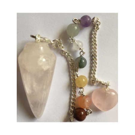 Péndulo Mineral Cuarzo Rosa Cadena Chakras y Corazón