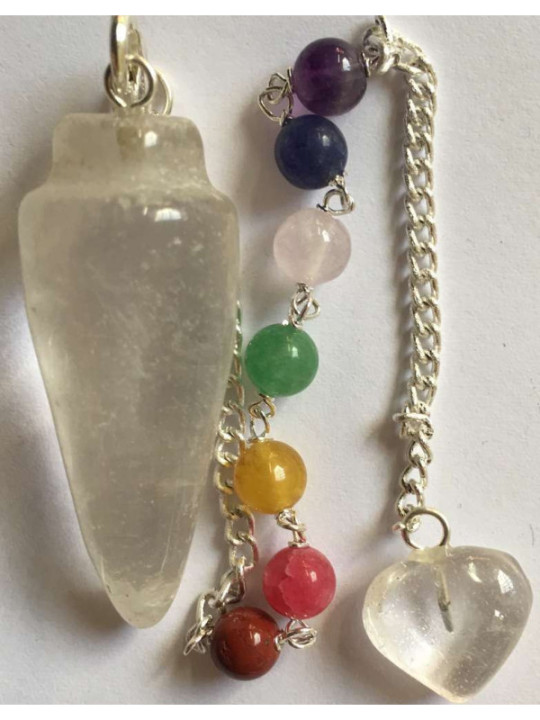 Péndulo Mineral Cuarzo Cristal Cadena Chakras y Corazón