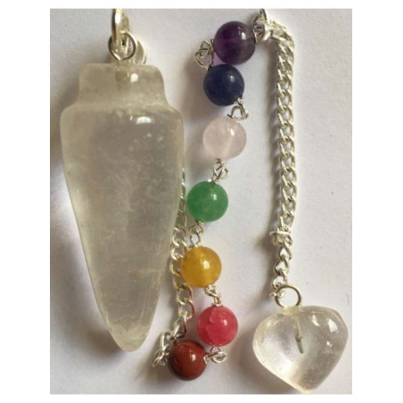 Péndulo Mineral Cuarzo Cristal Cadena Chakras y Corazón