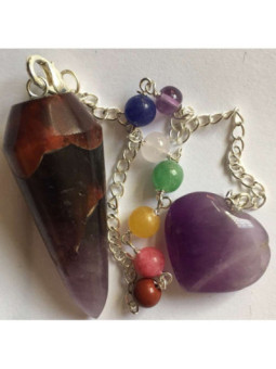 Péndulo Mineral Amatista Cadena Chakras y Corazón