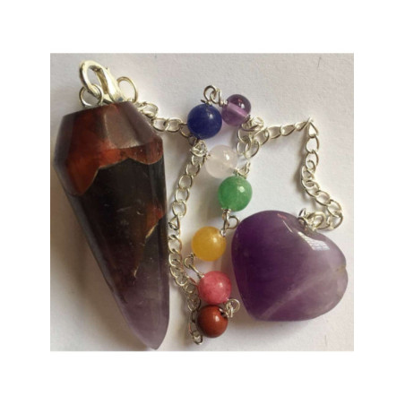 Péndulo Mineral Amatista Cadena Chakras y Corazón