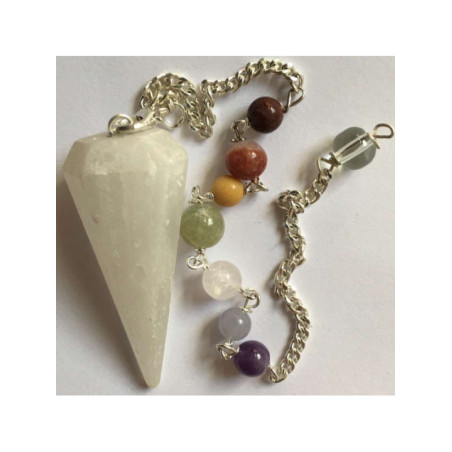 Péndulo Mineral Selenita Cadena Chakras
