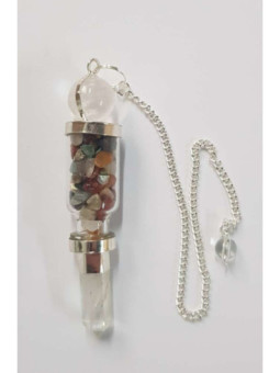 Péndulo Mineral Cuarzo Cristal, con Piedras Chip 8cm