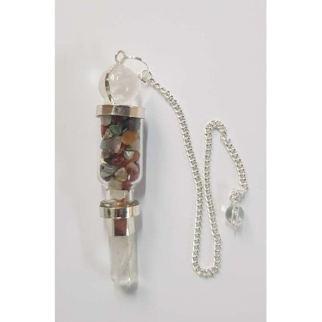 Péndulo Mineral Cuarzo Cristal, con Piedras Chip 8cm