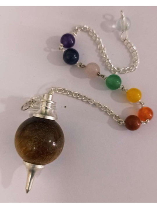 Péndulo Esfera Ojo de Tigre 4cm con Cadena Chakra