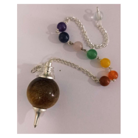 Péndulo Esfera Ojo de Tigre 4cm con Cadena Chakra