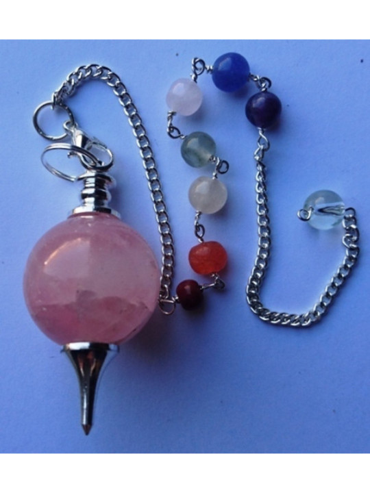 Péndulo Esfera Cuarzo Rosa 4cm con Cadena Chakra