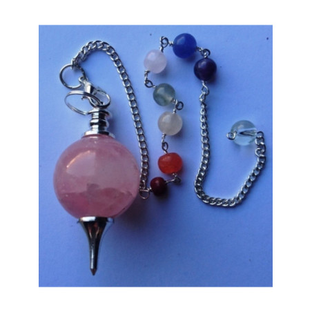 Péndulo Esfera Cuarzo Rosa 4cm con Cadena Chakra