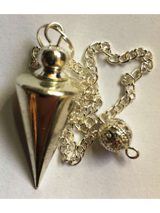 Péndulo Cono Metal Plateado de 3 cm con Cadena