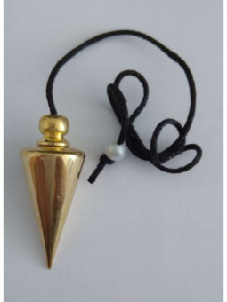 Péndulo cono liso dorado de 3cm con cordón