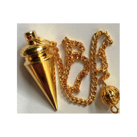 Péndulo Cono Fino Metal Dorado de 3 cm con Cadena