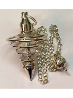 Péndulo Espiral Metal Plateado 4 cm con Cadena