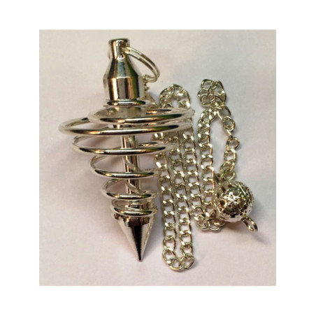 Péndulo Espiral Metal Plateado 4 cm con Cadena
