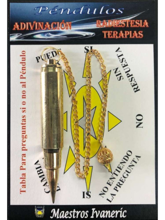 Péndulo Bala de Rifle Metal Dorado 7cm, con Cadena