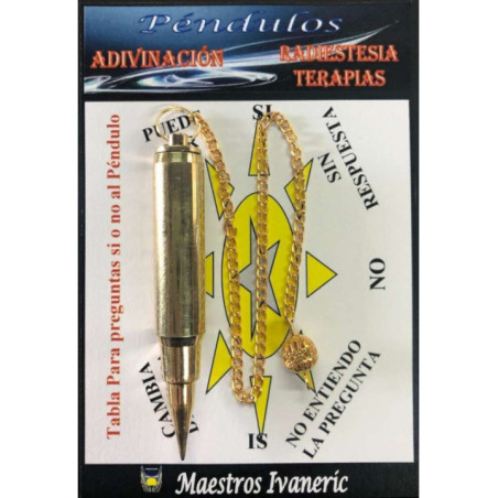 Péndulo Bala de Rifle Metal Dorado 7cm, con Cadena
