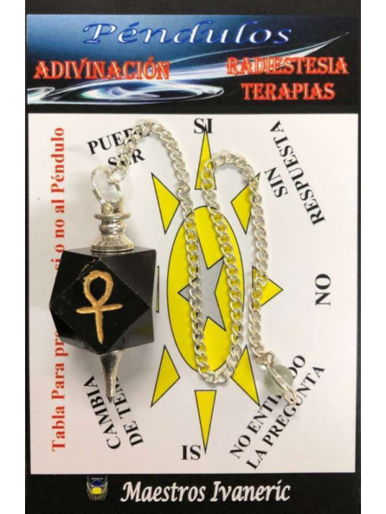 Péndulo Mineral Turmalina con Llave Ankh