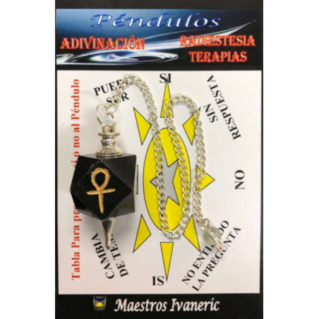 Péndulo Mineral Turmalina con Llave Ankh