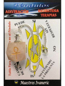 Péndulo Mineral Cuarzo Rosa con Llave Ankh