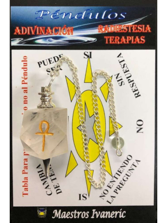 Péndulo Mineral Cuarzo Cristal con Llave Ankh