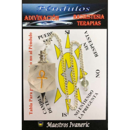 Péndulo Mineral Cuarzo Cristal con Llave Ankh
