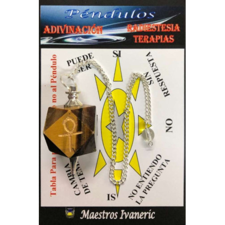 Péndulo Mineral Ojo Tigre con Llave Ankh