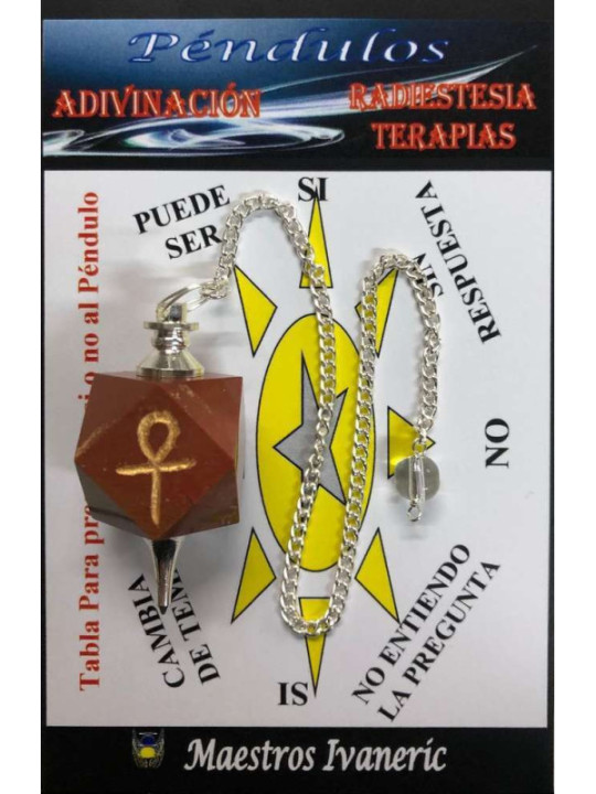Péndulo Mineral Jaspe Rojo con Llave Ankh