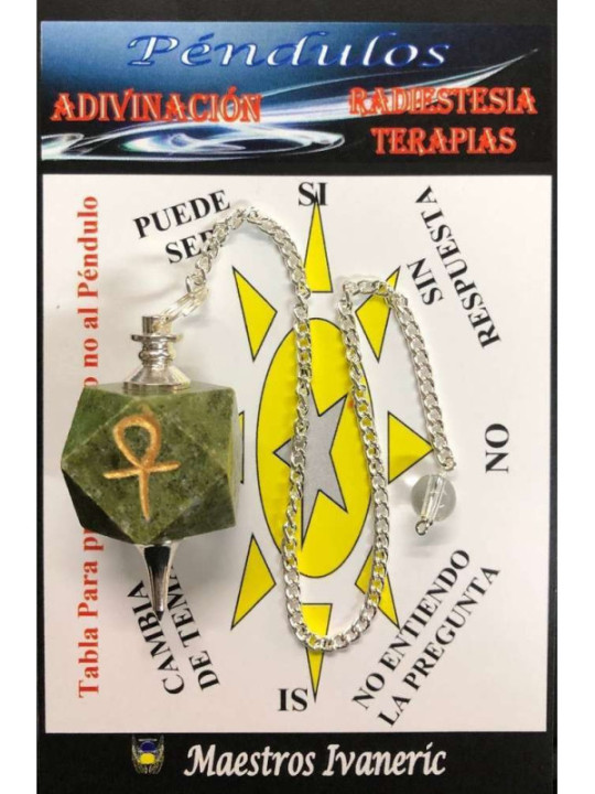 Péndulo Mineral Unakita con Llave Ankh