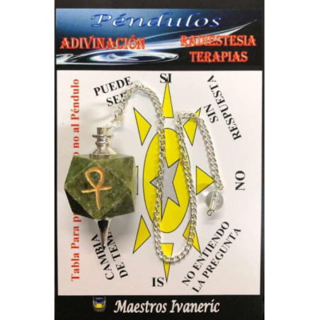 Péndulo Mineral Unakita con Llave Ankh