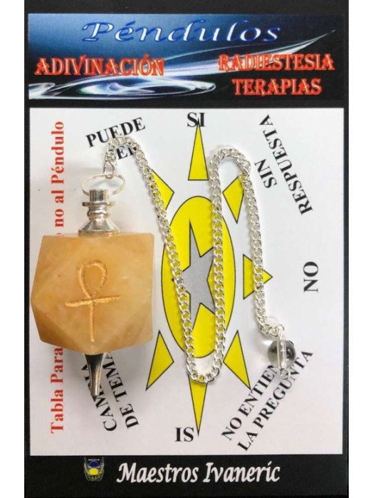 Péndulo Mineral Jaspe Amarillo con Llave Ankh