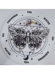 Péndulo Mineral +Tablero Blanco con Mariposa de Madera de 27.2cm aproximado de Diámetro