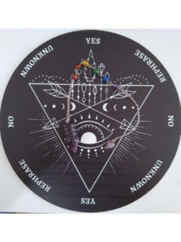 Péndulo Mineral +Tablero de Madera Negro con Signos de 27.2cm aproximado de Diámetro