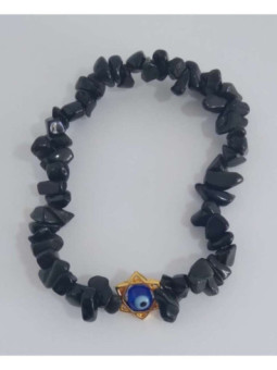 Pulsera Chip Turmalina Negra Con Ojo Turco en Estrella de David