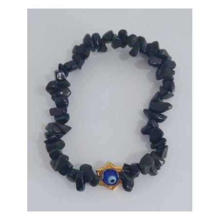 Pulsera Chip Turmalina Negra Con Ojo Turco en Estrella de David