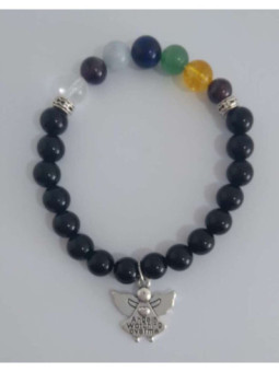 Pulsera Artesana de Propósito, Obsidiana Negra con Ángel. Protección contra la Negatividad