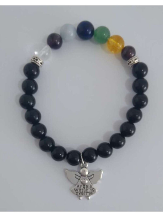 Pulsera Artesana de Propósito, Obsidiana Negra con Ángel. Protección contra la Negatividad