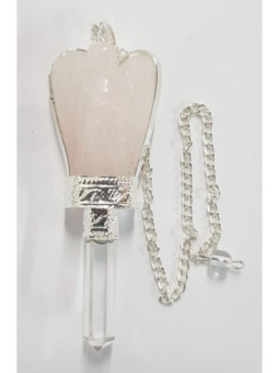 Péndulo Ángel Mineral Cuarzo Rosa con Punta de Cuarzo 5,5 a 6,5cm