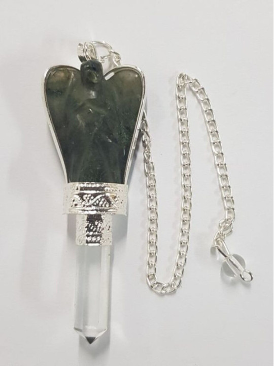 Péndulo Ángel Mineral Labrodita con Punta de Cuarzo 5,5 a 6,5cm
