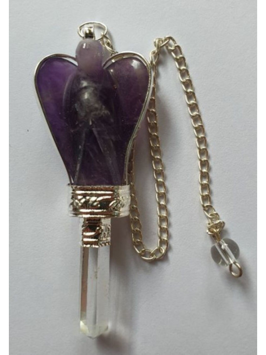 Péndulo Ángel Mineral Amatista con Punta de Cuarzo 5,5 a 6,5cm