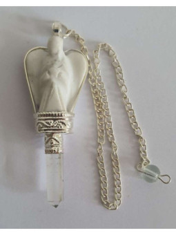 Péndulo Ángel Mineral Howlite con Punta de Cuarzo 5 a 6cm