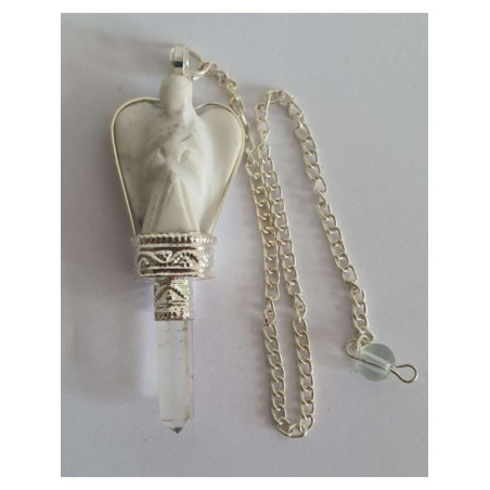 Péndulo Ángel Mineral Howlite con Punta de Cuarzo 5 a 6cm