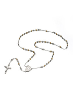 Rosario 55 cm Dorado y Plateado de Acero Inoxidable.