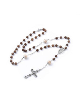 Rosario de Metal, con Cuentas de Madera.