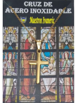 Cruz Dorada de Acero Inoxidable con Cadena