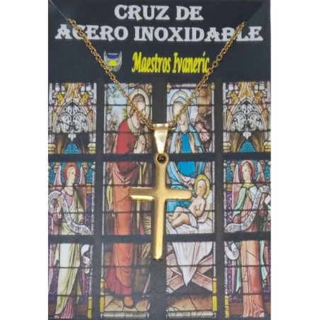 Cruz Dorada de Acero Inoxidable con Cadena